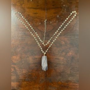GREY STONE GOLD TONE CHAIN STATEMENT NECKLACE WITH EXTENDER